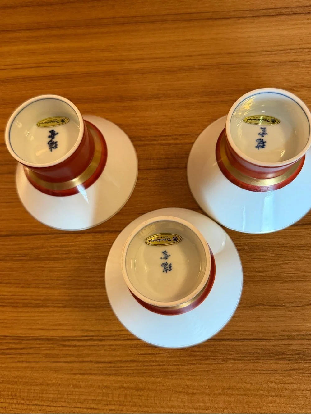 Tachikichi for Takashimaya Japanese Porcelain Sake Cups Pedestal Bowls Set of 3